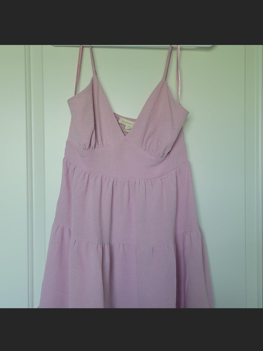 Monteau Light Mauve Spaghetti Strap Tiered Mini Dress